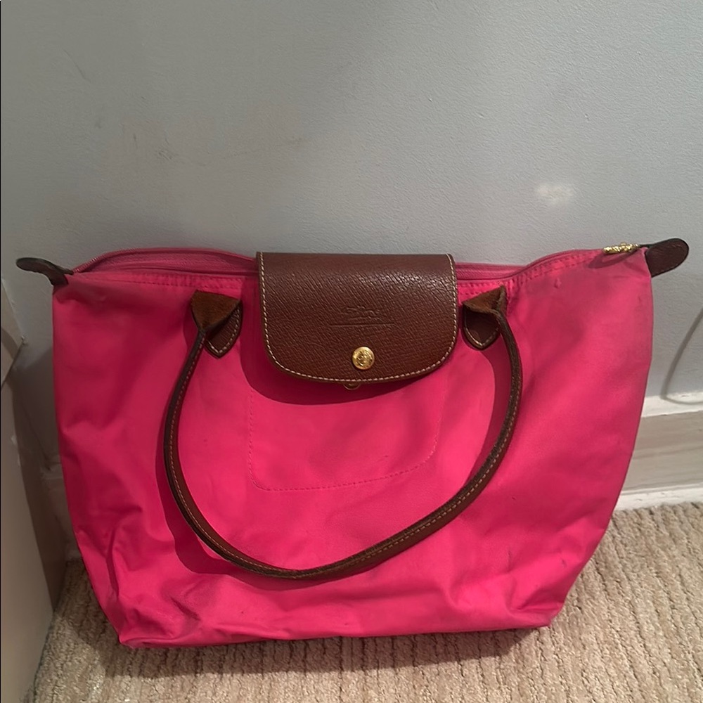 Pink long champ tote bag